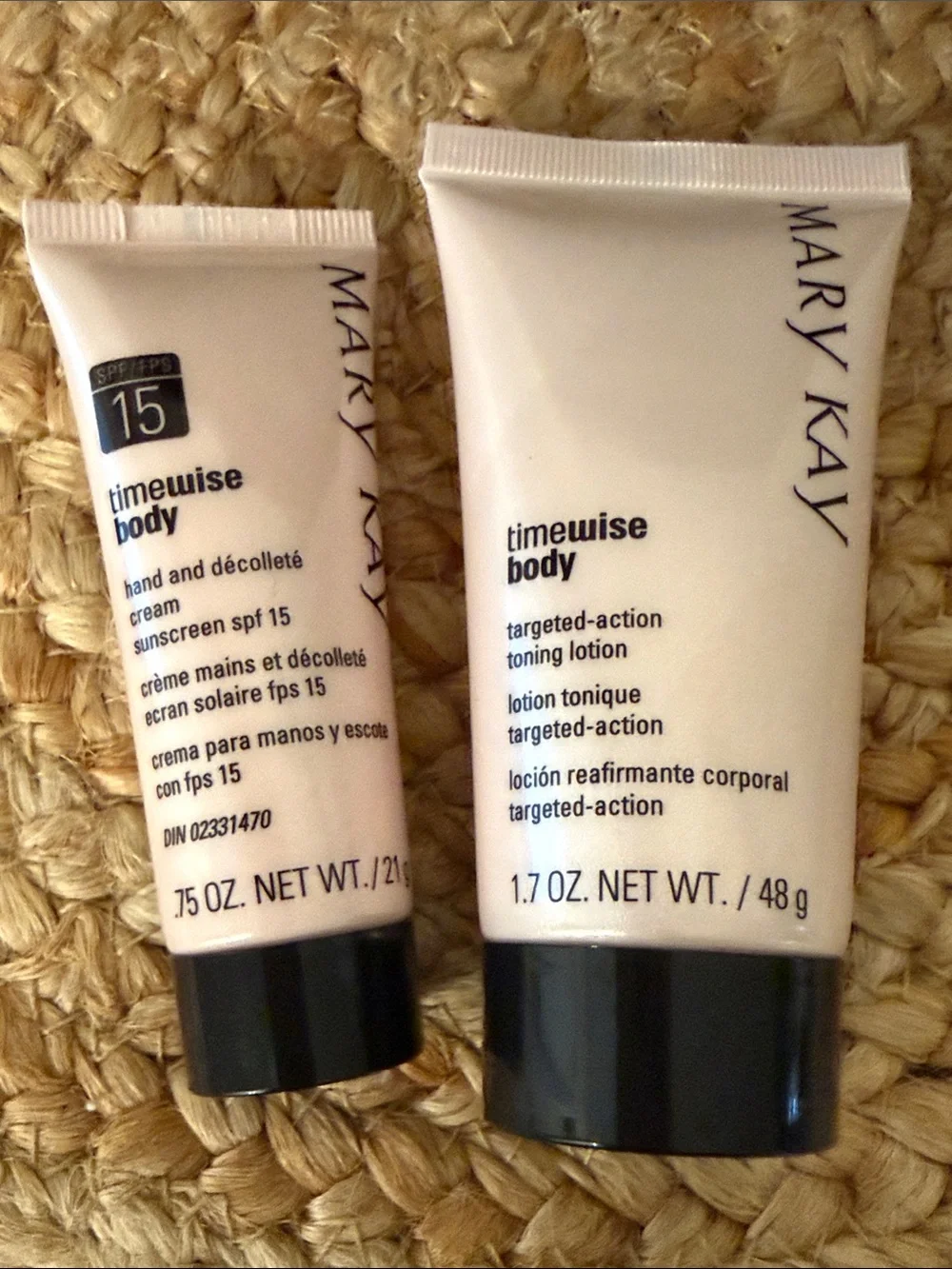 Mary Kay TimeWise Body Toning Lotion & Hand Cream SPF 15 Travel Set with Pouch